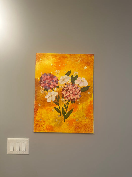 Golden Bloom – Textured Floral Canvas Painting